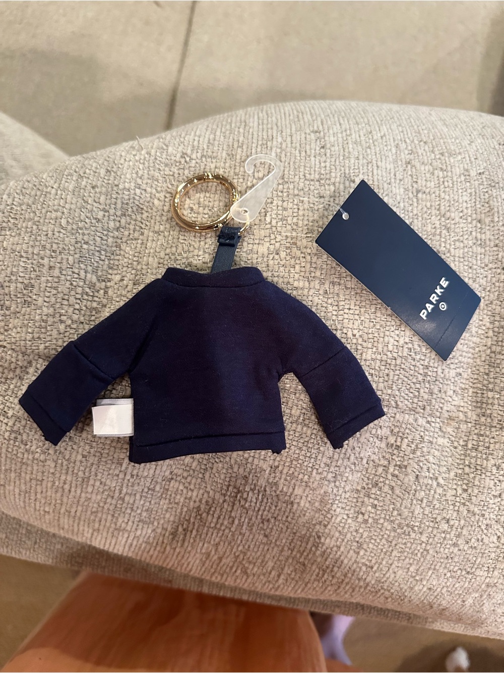 Parke navy Mini Sweatshirt Keyring with Gold Hardware - Picture 2 of 2